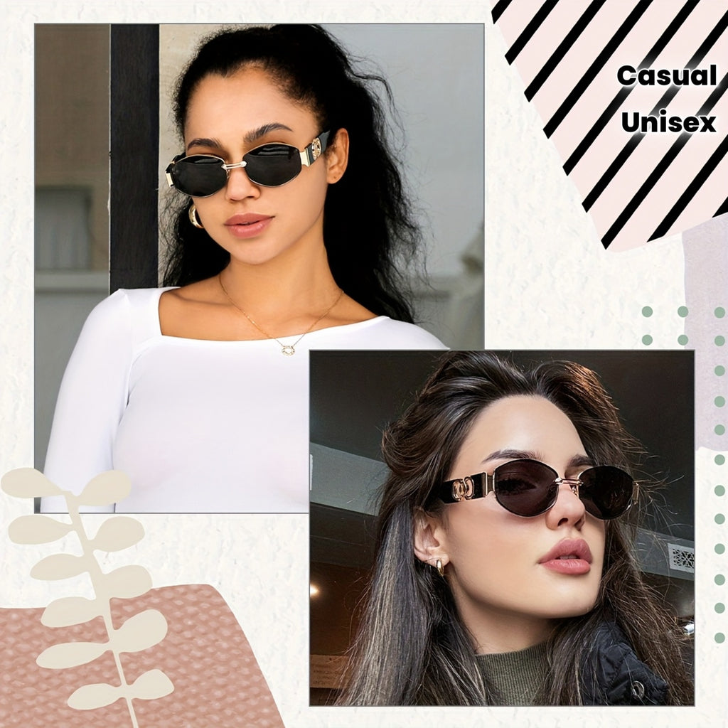 2pcs Retro Oval Unisex Fashion Sunglasses - Golden Metal Frame with Black Polarized Lenses + Brown Metal Frame with Gradient Brown Polarized Lenses - Ideal for Casual, Travel & Party - Perfect for Couples, Friends & Family