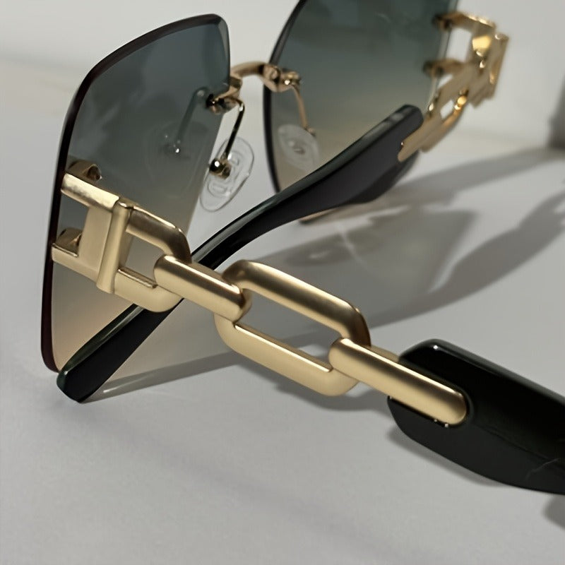 Set of 2 High-End Square Glasses for Women | Oversized Gradient Lenses, Golden Metal Chain, Includes Case And Cleaning Cloth. Essential Fashion Accessory for Driving, Holidays, And Social Gatherings