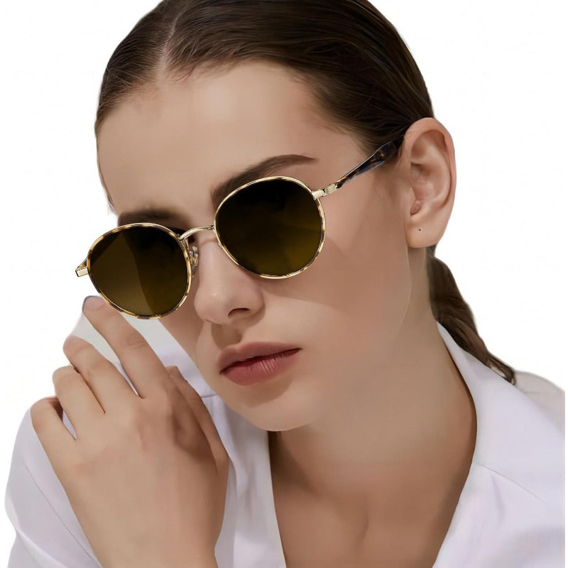 Ladies SunglassesMetal Acetate for Women Protection   Round AntiGlare Glasses Driving ShadesLadies