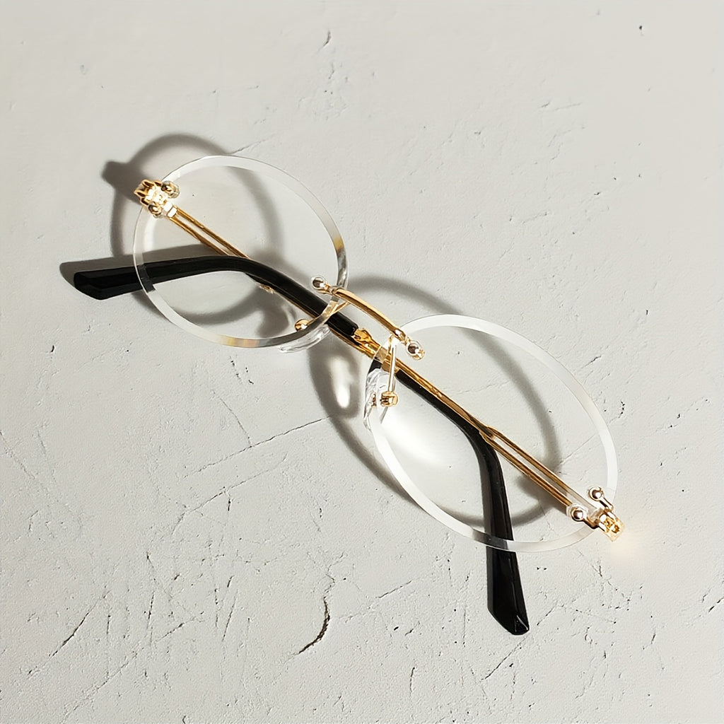 2D Flat - Trendy Oval-Shaped Glasses with Lenses, Suitable for Everyday Use, Unisex Design