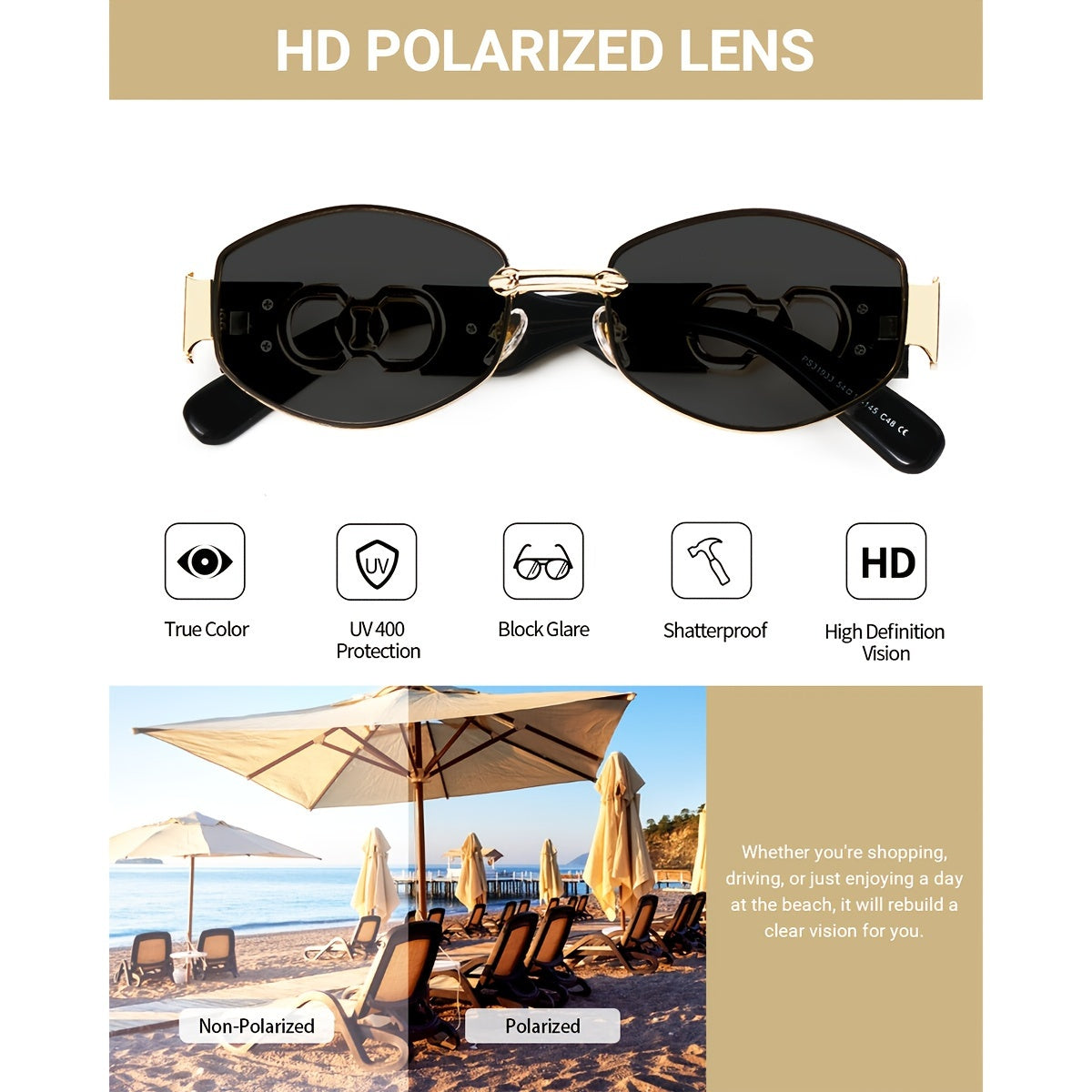2pcs Retro Oval Unisex Fashion Sunglasses - Golden Metal Frame with Black Polarized Lenses + Brown Metal Frame with Gradient Brown Polarized Lenses - Ideal for Casual, Travel & Party - Perfect for Couples, Friends & Family