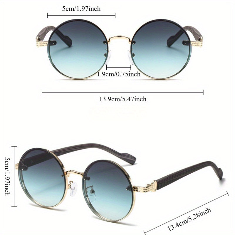 Chic And Adaptable Round-Frame Glasses with a Wood-Grain Metal End - Polycarbonate Lenses, Featuring a Minimalist Retro Style - Ideal for Everyday Wear, Urban Fashion, And Gifting - Comes with a Protective Case, Perfect for Gatherings, School