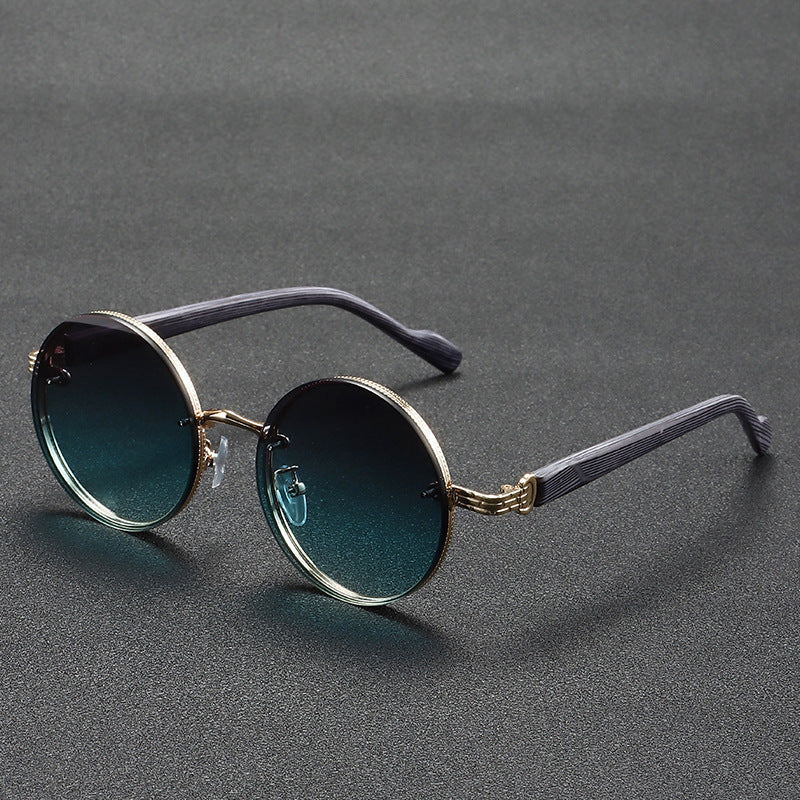 Chic And Adaptable Round-Frame Glasses with a Wood-Grain Metal End - Polycarbonate Lenses, Featuring a Minimalist Retro Style - Ideal for Everyday Wear, Urban Fashion, And Gifting - Comes with a Protective Case, Perfect for Gatherings, School