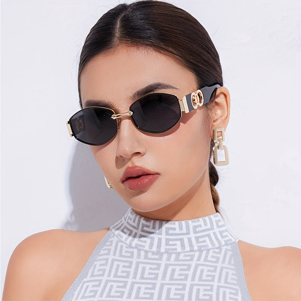Vintage Oval Narrow Frame Sunglasses for Women and Men, Hexagonal Golden Metal Sunglasses with UV Protection