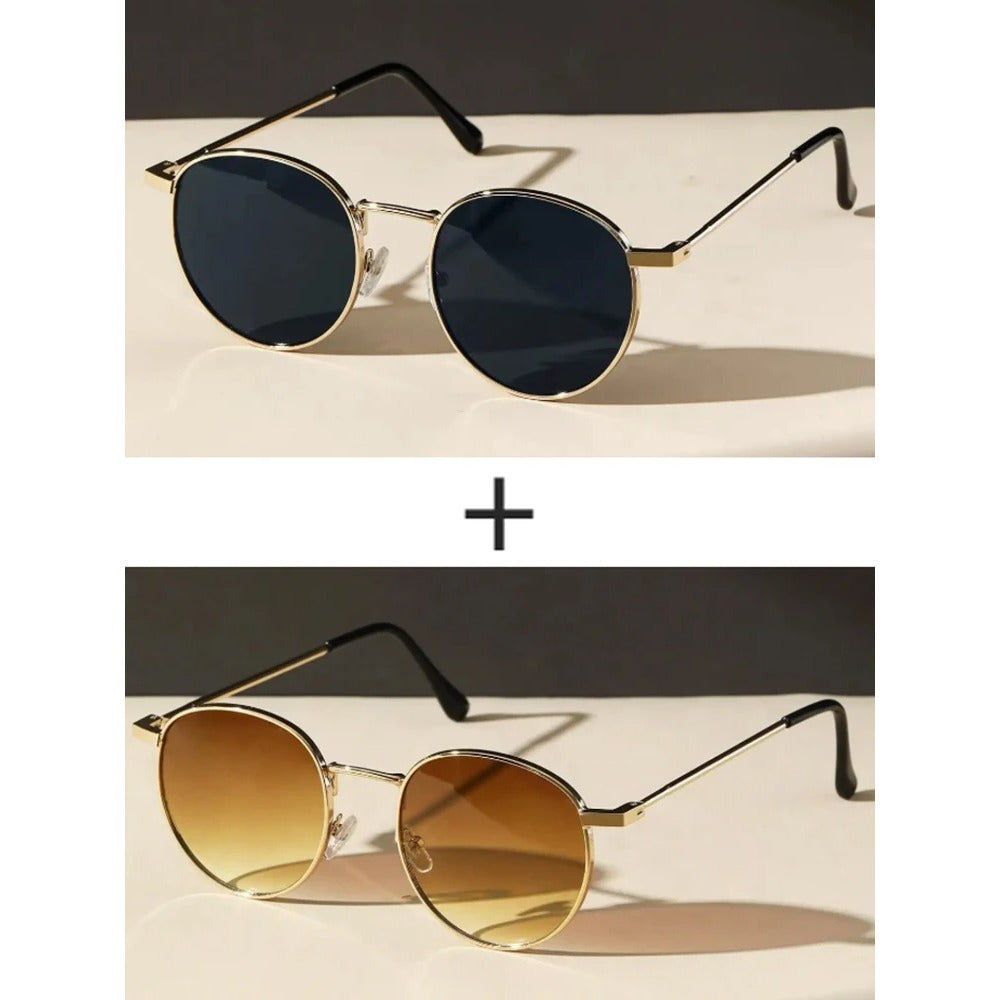 Two-Piece Metal Round Frame Retro Glasses | Unisex, Trendy, Driving, Fashion, Lightweight, Neutral, Zinc Alloy Frame, PC Lenses