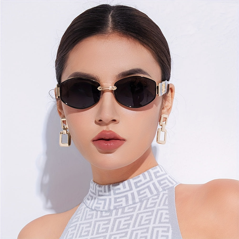 Vintage Oval Narrow Frame Sunglasses for Women and Men, Hexagonal Golden Metal Sunglasses with UV Protection