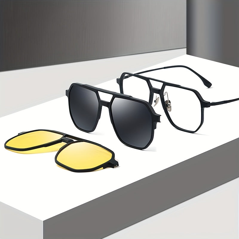 3in 1 fashionable neutral large-frame double-bridge glasses, suitable for large faces