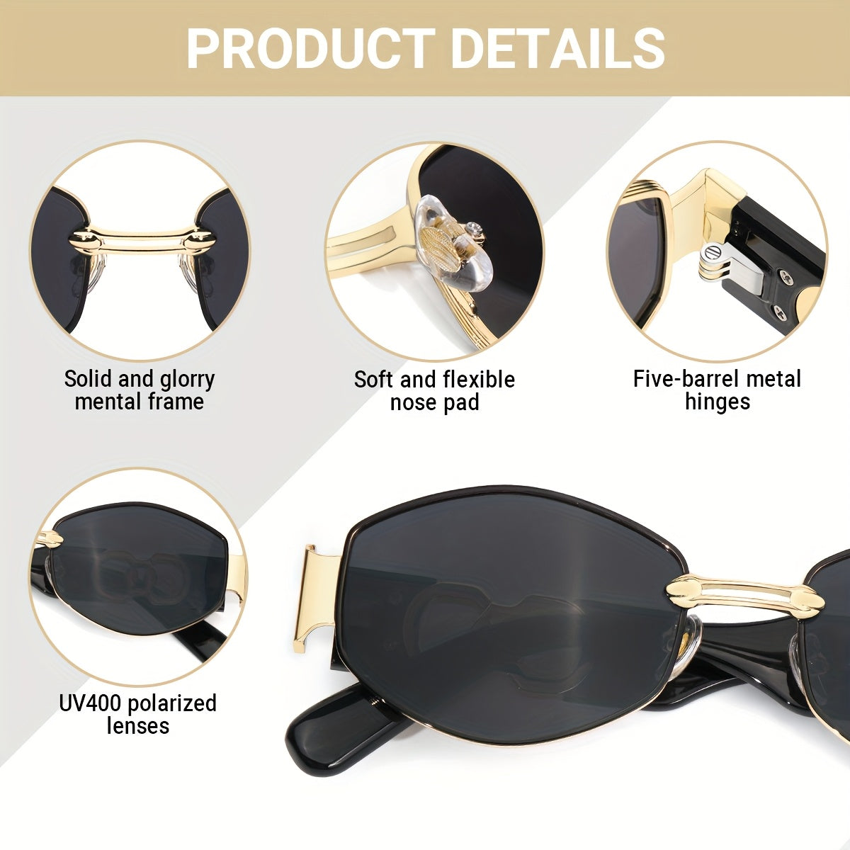 Vintage Oval Narrow Frame Sunglasses for Women and Men, Hexagonal Golden Metal Sunglasses with UV Protection