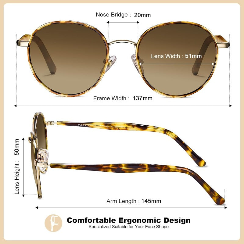 Ladies SunglassesMetal Acetate for Women Protection   Round AntiGlare Glasses Driving ShadesLadies