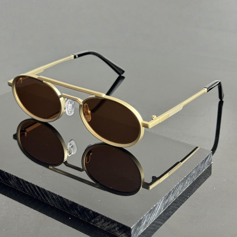 Neutral Retro Punk Glasses - Small Oval Frame Double Bridge Full Frame Design, Suitable for Daily and Party Wear - Men's and Women's Fashion Glasses, Bold Shape, Simple Style,  Single Item