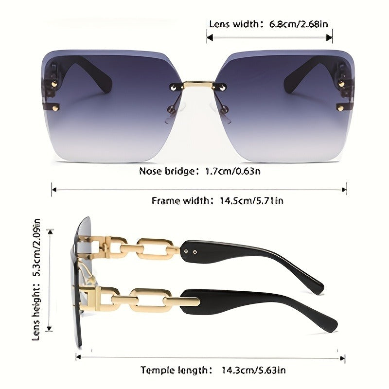 Set of 2 High-End Square Glasses for Women | Oversized Gradient Lenses, Golden Metal Chain, Includes Case And Cleaning Cloth. Essential Fashion Accessory for Driving, Holidays, And Social Gatherings