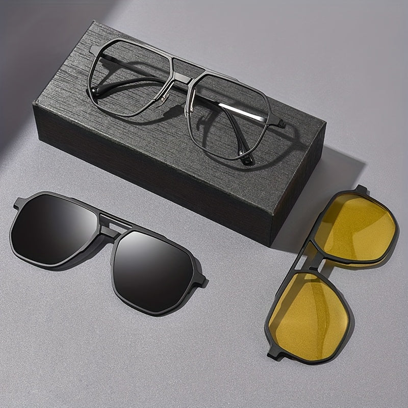 3in 1 fashionable neutral large-frame double-bridge glasses, suitable for large faces