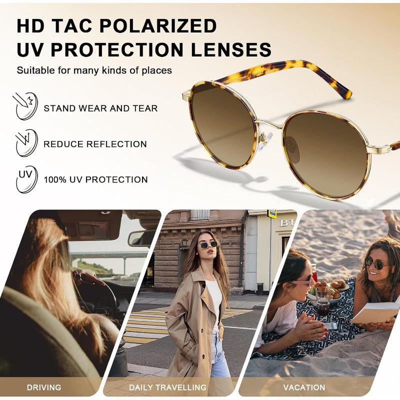 Ladies SunglassesMetal Acetate for Women Protection   Round AntiGlare Glasses Driving ShadesLadies