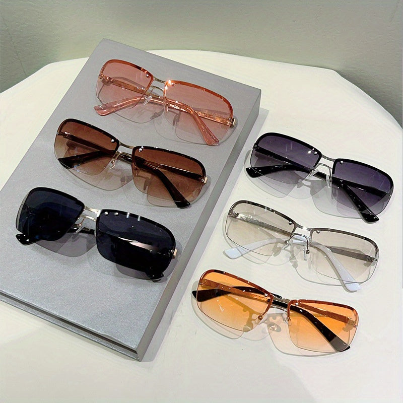 Double Beam Y2K Frameless Square Fashion Glasses - Golden-Brown Gradient Lens, Modern Minimalist Avant-Garde Eyewear for Women & Men, Everyday & Formal Events - Lightweight Futuristic Design