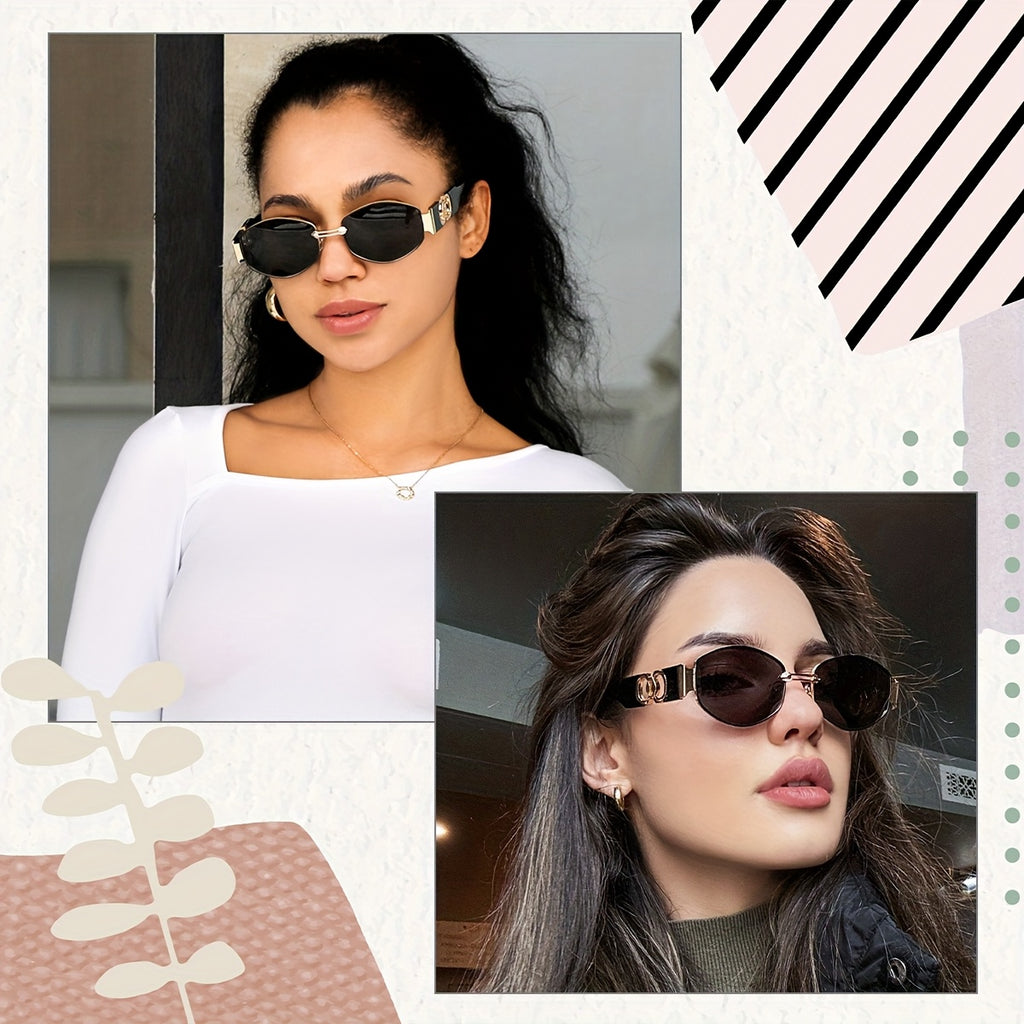 2pcs Retro Oval Unisex Fashion Sunglasses - Golden Metal Frame with Black Polarized Lenses + Brown Metal Frame with Gradient Brown Polarized Lenses - Ideal for Casual, Travel & Party - Perfect for Couples, Friends & Family