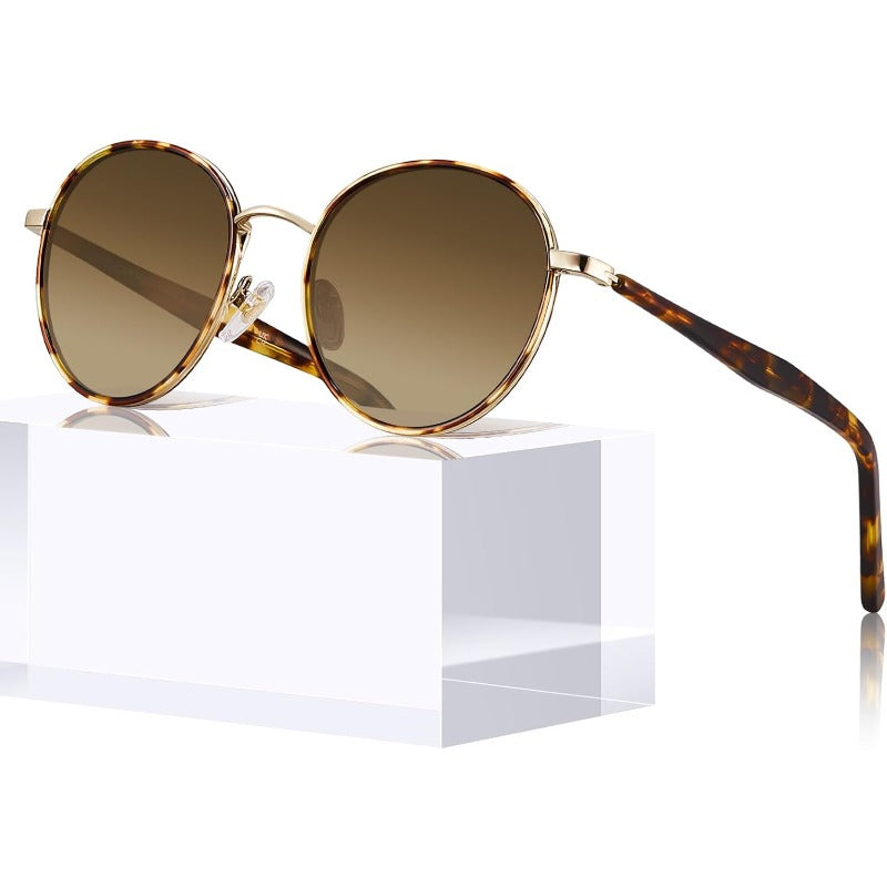 Ladies SunglassesMetal Acetate for Women Protection   Round AntiGlare Glasses Driving ShadesLadies